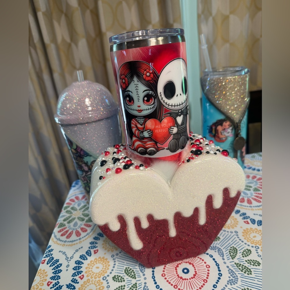Homemade Skeleton Jack and Sally coffee mug, water mug